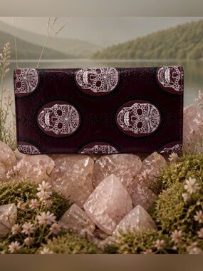 Burgundy Skull Print Wallet